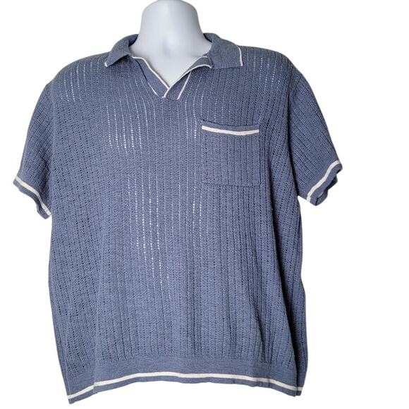 American Eagle Blue Knit Polo Shirt Men’s M Retro 90s Coastal Grandpa Aesthetic - Picture 1 of 9